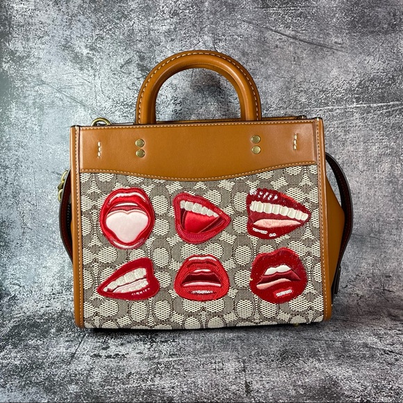 ♥ Coach X Tom Wesselmann Lips Rogue 25 in Signature Textile Jacquard ♥ NWT - Picture 2 of 12